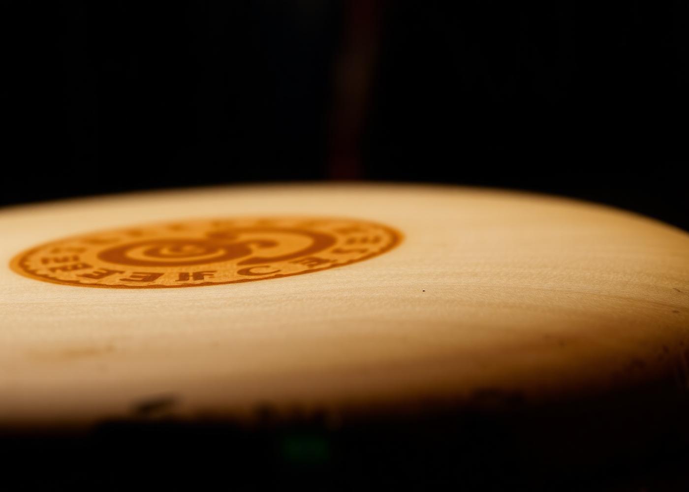 A hand-crafted drum lit by firelight